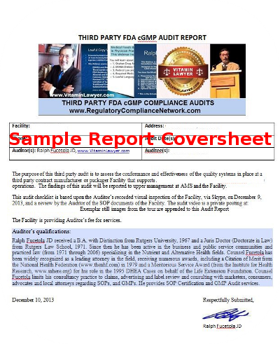 Sample Report Coversheet